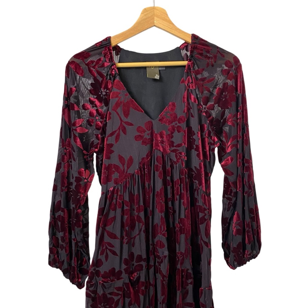 Taylor flocky velvet burnout dark floral bishop sleeve v neck whimsigoth dress 8 - Picture 4 of 12